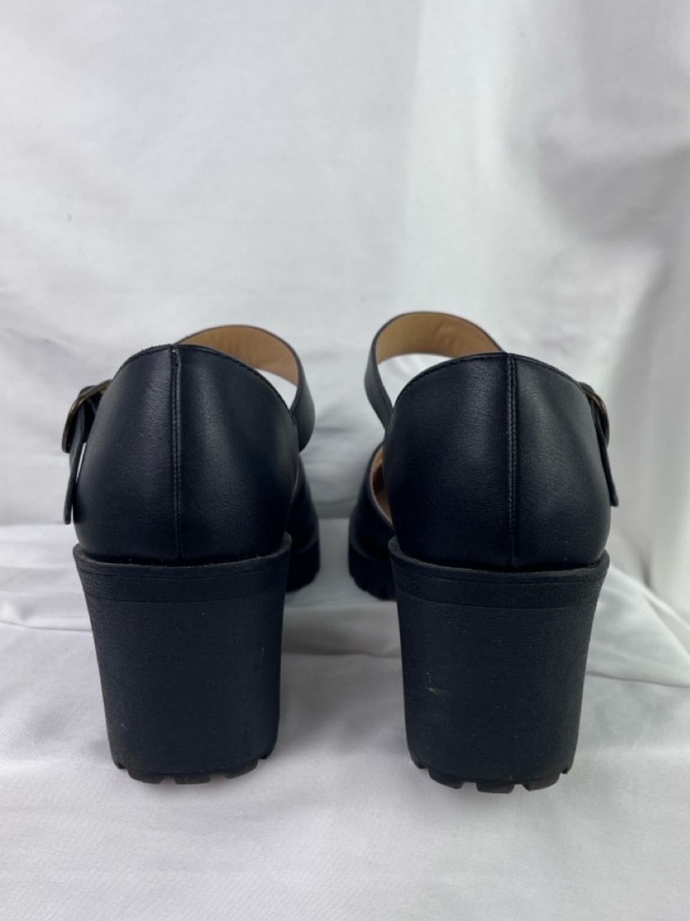 Chunky Black Vegan Leather Mary Jane Block Heel Size 11 - Picture 2 of 7